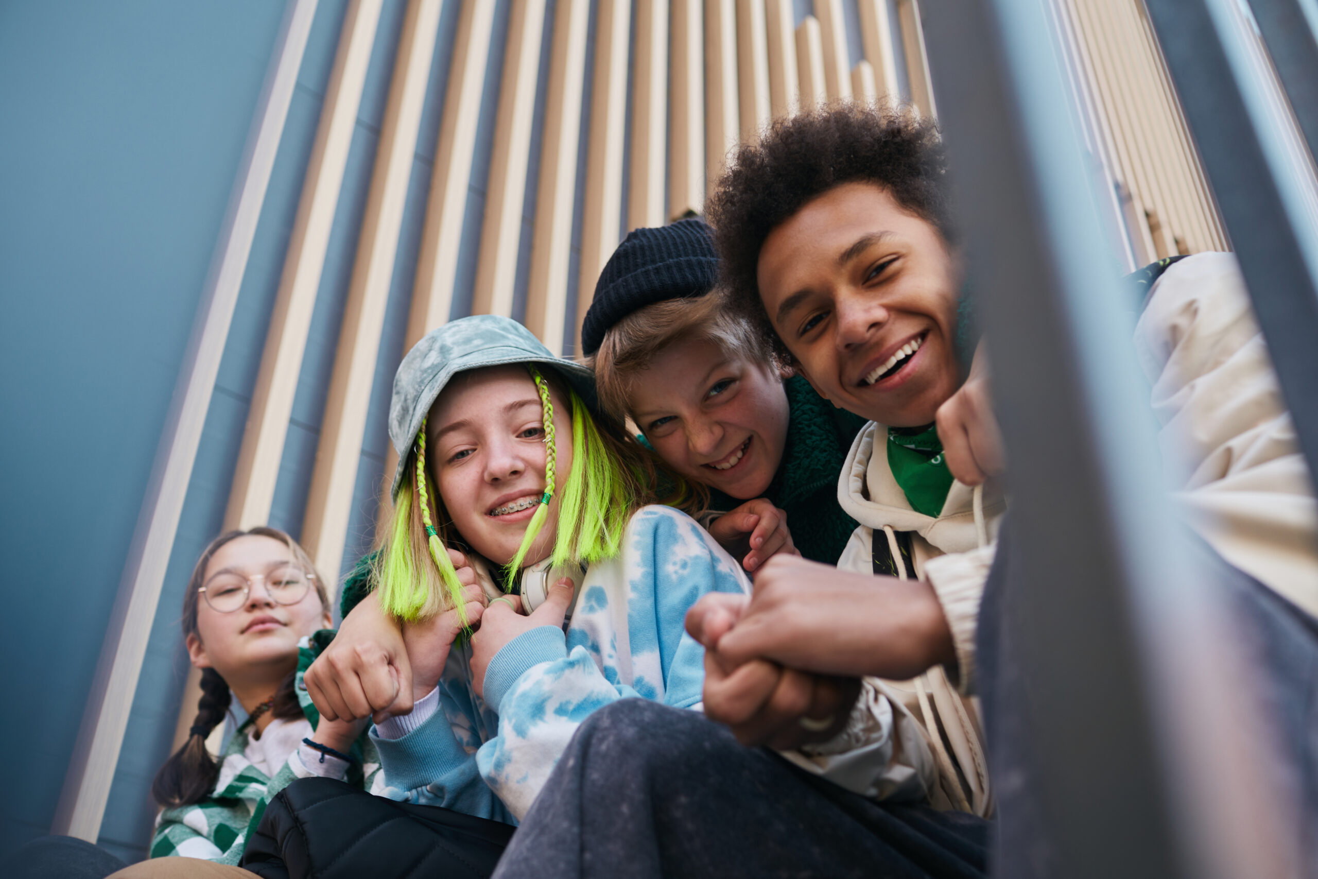 Close teenage friends portrait outdoors